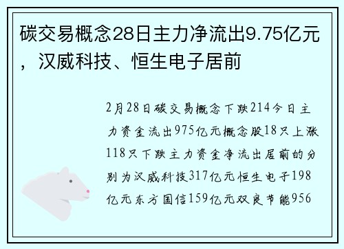 碳交易概念28日主力净流出9.75亿元，汉威科技、恒生电子居前