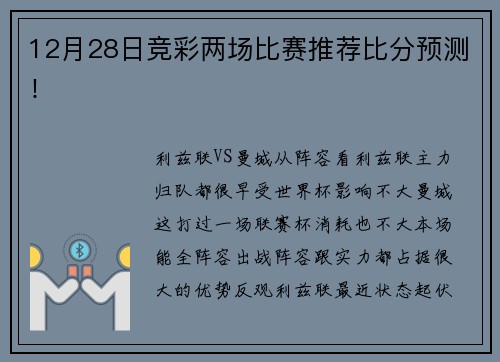 12月28日竞彩两场比赛推荐比分预测！