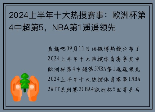 2024上半年十大热搜赛事：欧洲杯第4中超第5，NBA第1遥遥领先