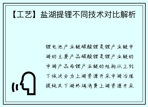 【工艺】盐湖提锂不同技术对比解析