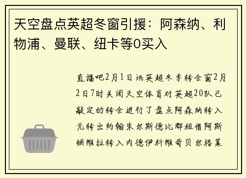 天空盘点英超冬窗引援：阿森纳、利物浦、曼联、纽卡等0买入