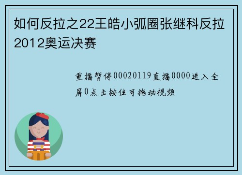 如何反拉之22王皓小弧圈张继科反拉2012奥运决赛