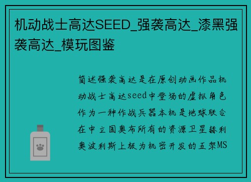 机动战士高达SEED_强袭高达_漆黑强袭高达_模玩图鉴