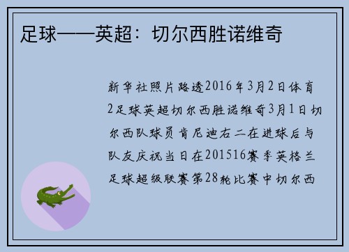 足球——英超：切尔西胜诺维奇