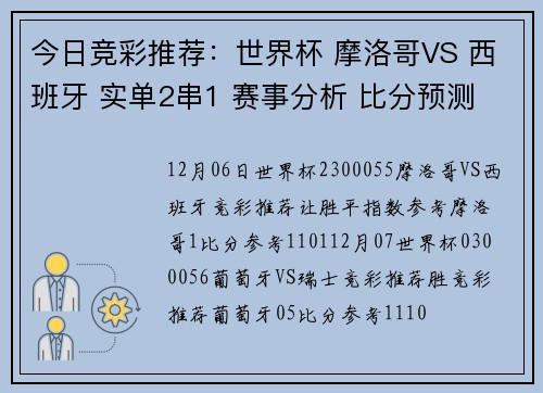 今日竞彩推荐：世界杯 摩洛哥VS 西班牙 实单2串1 赛事分析 比分预测