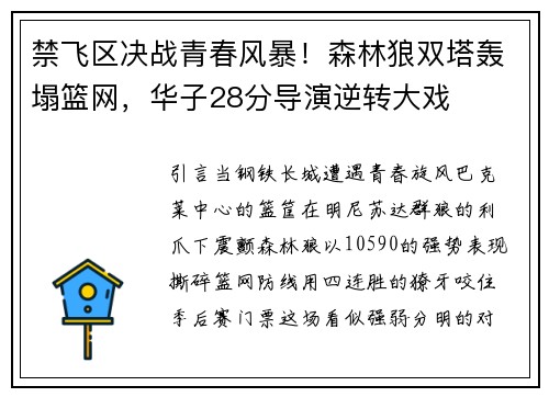 禁飞区决战青春风暴！森林狼双塔轰塌篮网，华子28分导演逆转大戏